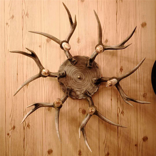 Traditional Brown Antler Dining Room Ceiling Light Fixture - 6/8 Head Resin Flush Mount Lighting
