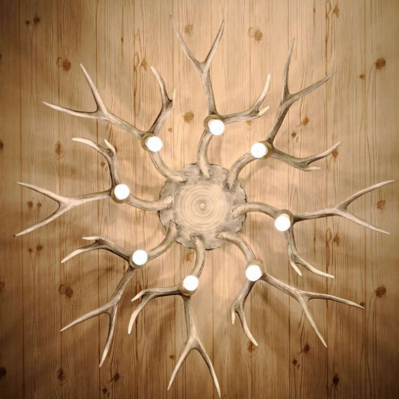 Traditional Brown Antler Dining Room Ceiling Light Fixture - 6/8 Head Resin Flush Mount Lighting