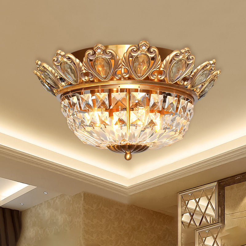 Contemporary Crystal Block Ceiling Light - Flush Mount Lighting with 4 Heads in Gold for Living Room