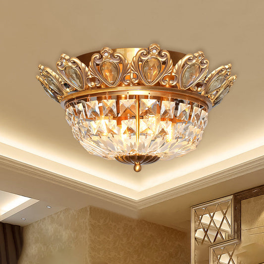 Contemporary Crystal Block Ceiling Light - Flush Mount Lighting with 4 Heads in Gold for Living Room