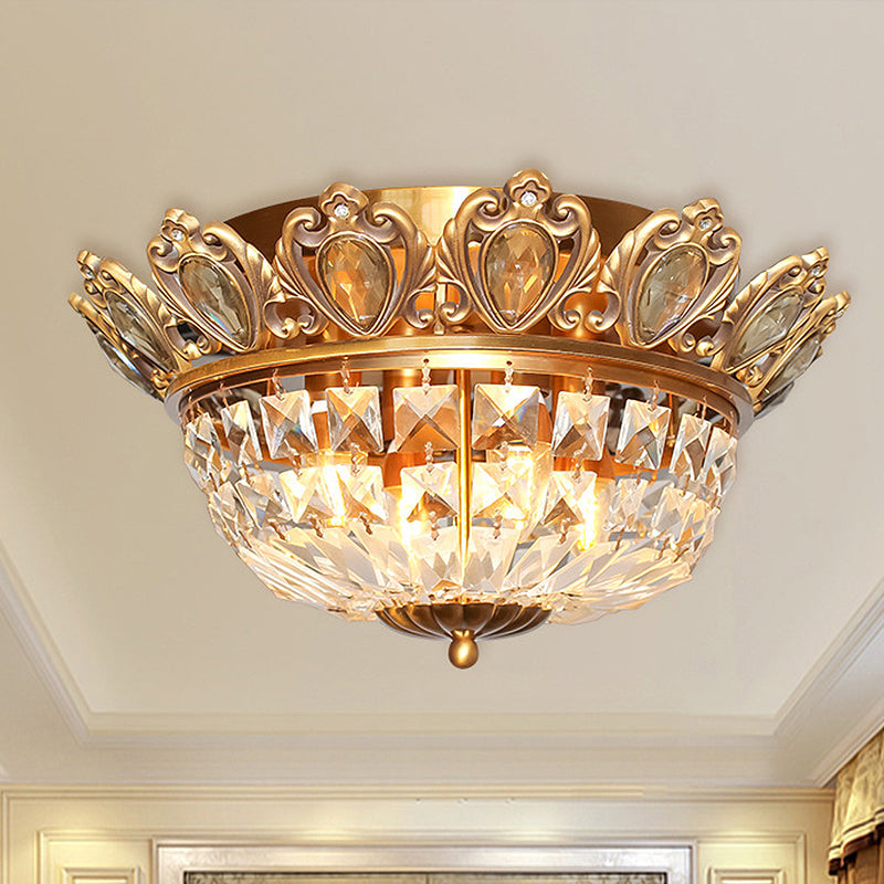 Contemporary Crystal Block Ceiling Light - Flush Mount Lighting with 4 Heads in Gold for Living Room