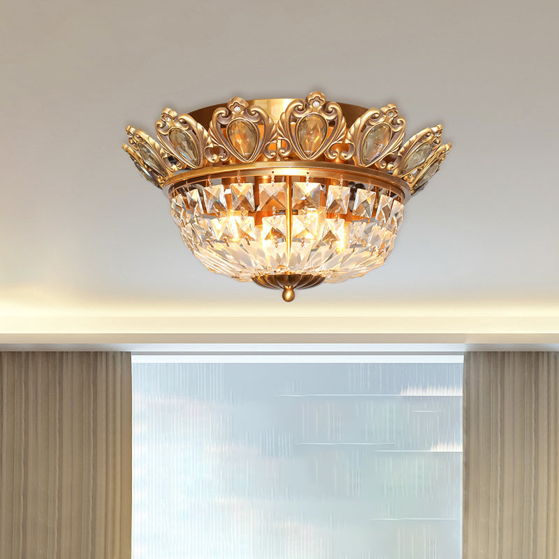 Contemporary Crystal Block Ceiling Light - Flush Mount Lighting with 4 Heads in Gold for Living Room