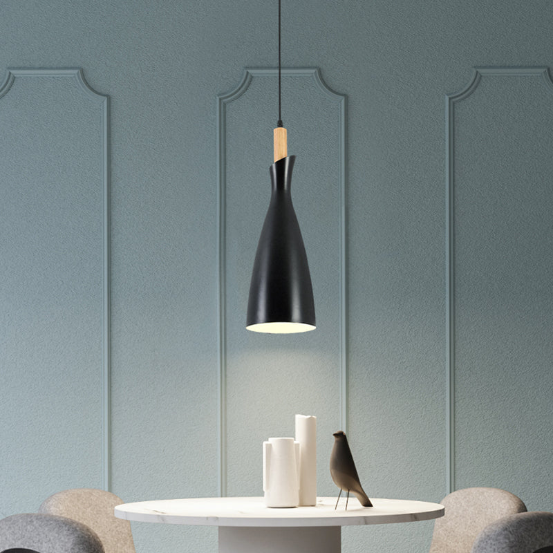 Minimalist Metal Kitchen Pendant Light - Tapered Design, 1 Head, Down Lighting (Black/White/Grey)