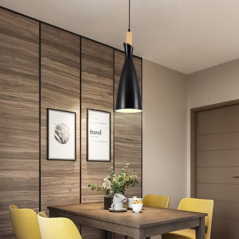 Minimalist Metal Kitchen Pendant Light - Tapered Design, 1 Head, Down Lighting (Black/White/Grey)