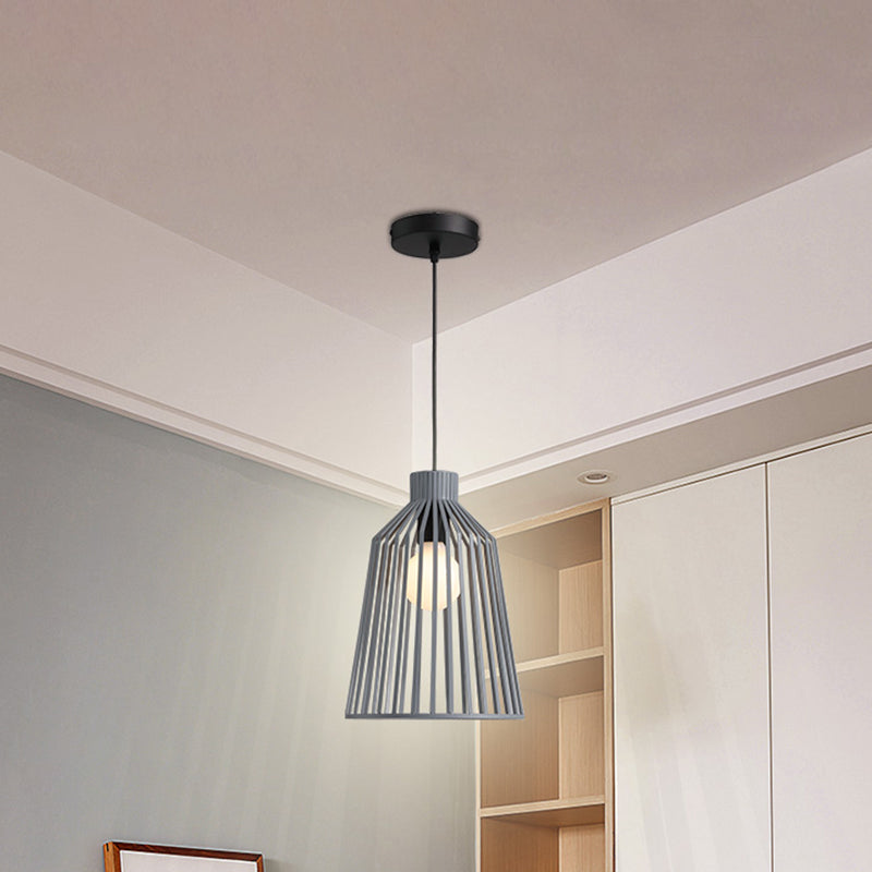 Grey Minimalist Caged Pendulum Light For Kitchen - Metal Pendant Fixture