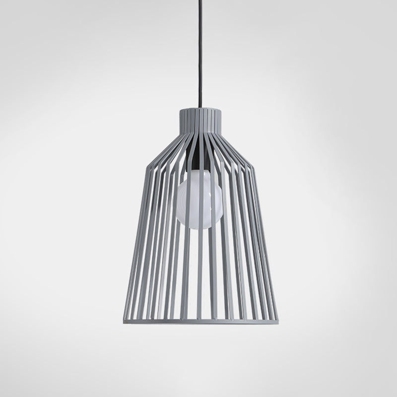 Grey Pendant Light: Minimalist Caged Metal Kitchen Fixture with 1 Light