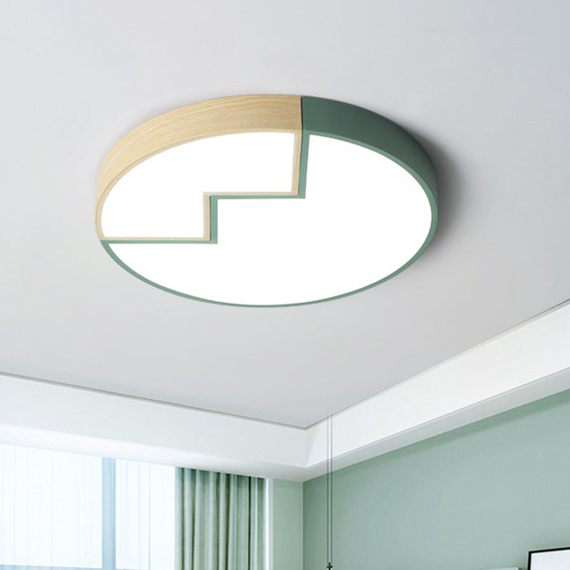 Modern Metal LED Flush Mount Lamp in Green with White/Warm Light - 18"/22" Wide