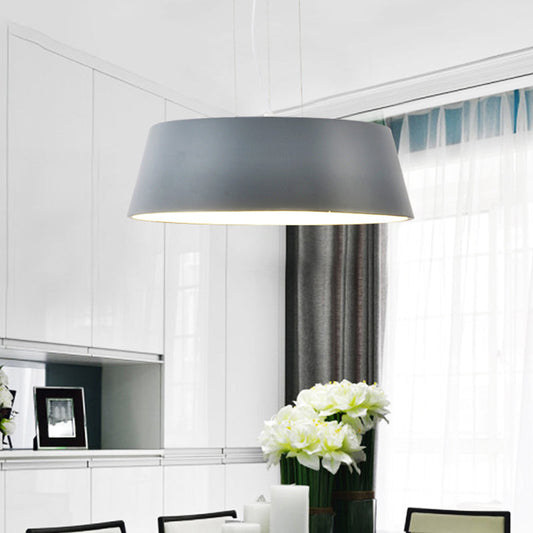 Minimalist Grey Metal Drum Shade Kitchen Hanging Light - 1 Light Suspension Lamp