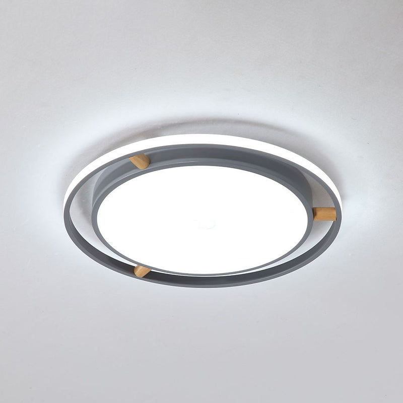 Contemporary Round Metal Bedroom Flush Mount Lighting - 16"/19.5"/23.5" Wide LED Ceiling Light Fixture in Grey