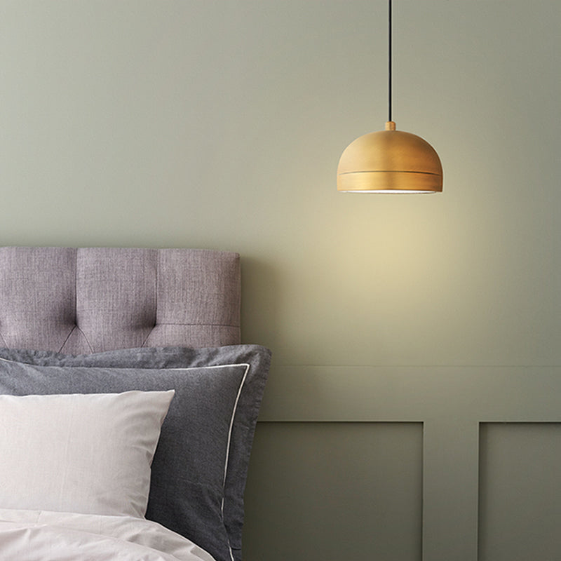Metal Bedside Hanging Lamp Kit - Domed Shape, 1 Head - Contemporary Pendant Lighting in Brass