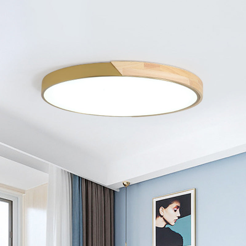 Modern Wood Circle Flushmount LED Ceiling Light in 3 Light Temperatures, 11-19" Diameter