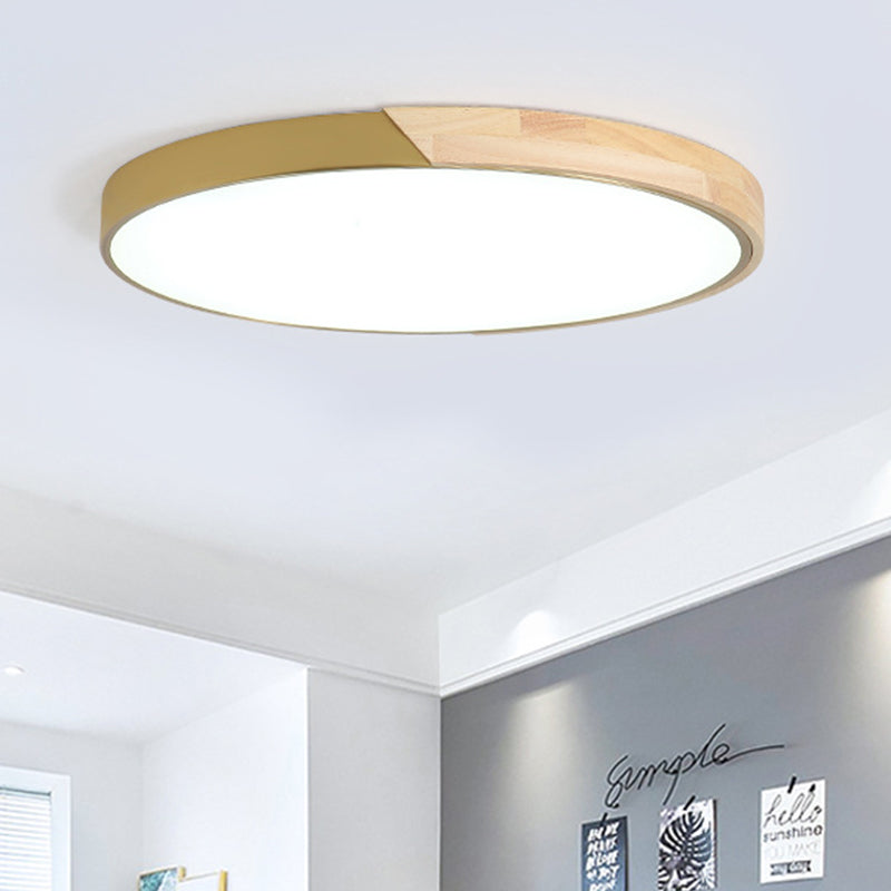 Modern Wood Circle Flushmount LED Ceiling Light in 3 Light Temperatures, 11-19" Diameter