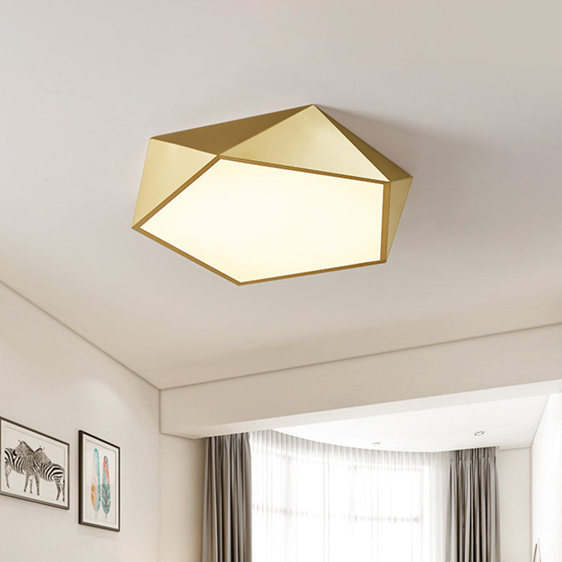 Modernist Gold Finish LED Pentagon Bedroom Flush Ceiling Light Fixture (16.5"/20.5"W)