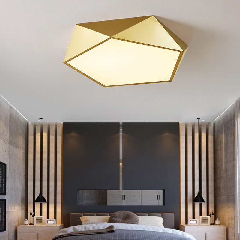 Modernist Gold Finish Led Pentagon Bedroom Flush Ceiling Light Fixture (16.5/20.5W)