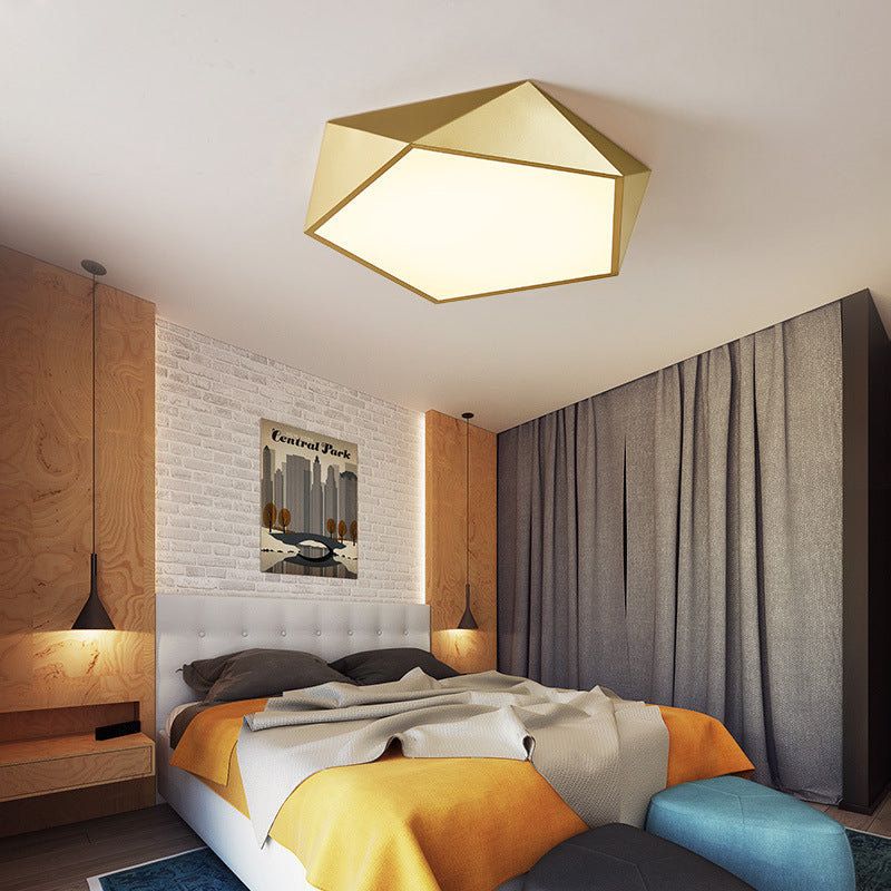 Modernist Gold Finish LED Pentagon Bedroom Flush Ceiling Light Fixture (16.5"/20.5"W)