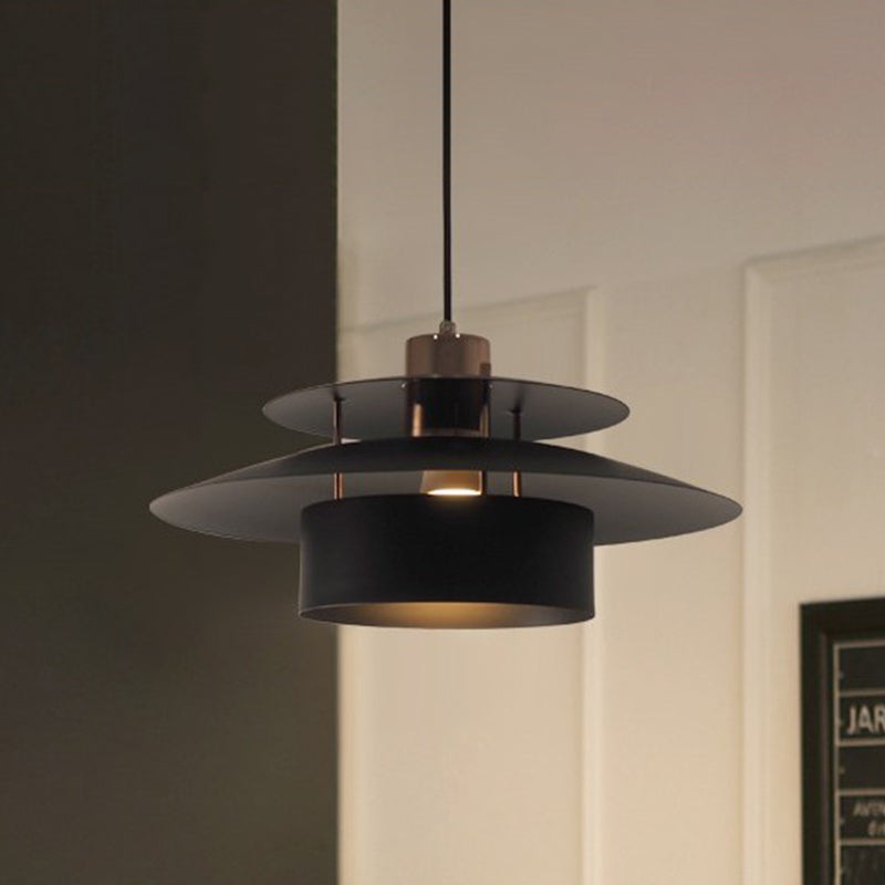 Minimalist Kitchen Pendant Light: Black Metal Drum Shade 1-Light Hanging Lamp Kit
