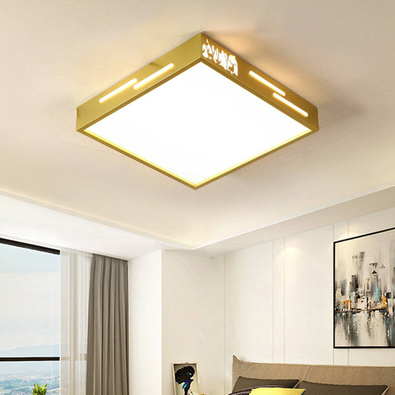 Contemporary Golden LED Ceiling Lamp with Acrylic Diffuser in White/Warm Light - Flush Mount Metal Fixture