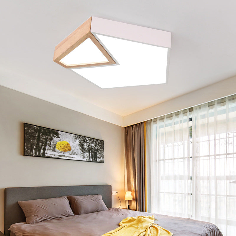 Contemporary LED Flushmount Ceiling Light - White/Green Pentagon Design with Warm Glow