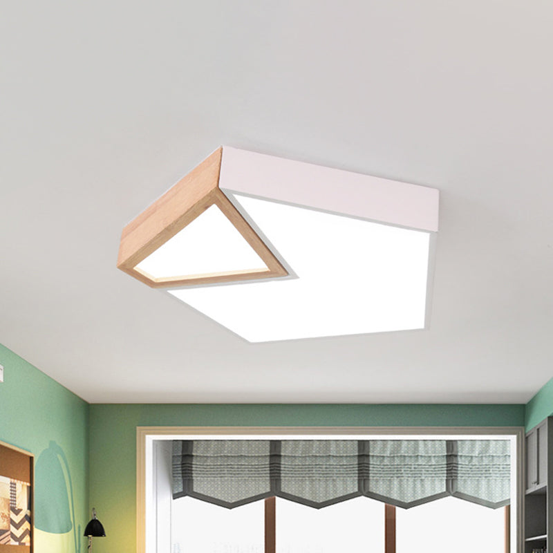 Contemporary LED Flushmount Ceiling Light - White/Green Pentagon Design with Warm Glow