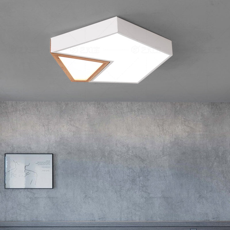 Contemporary LED Flushmount Ceiling Light - White/Green Pentagon Design with Warm Glow