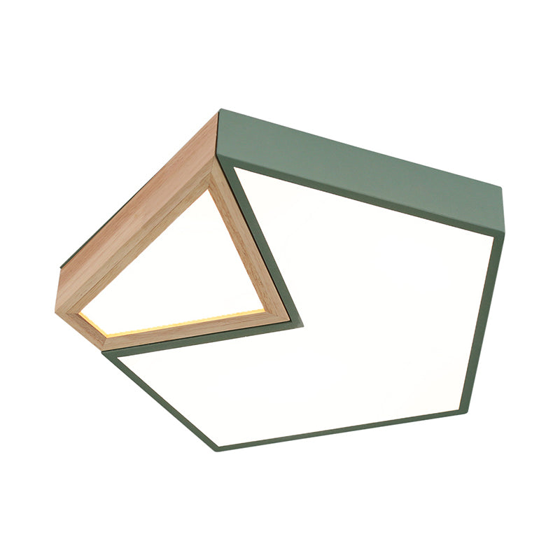 Contemporary LED Flushmount Ceiling Light - White/Green Pentagon Design with Warm Glow