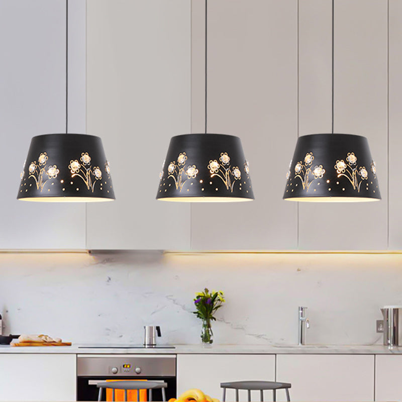 Contemporary Black Metal Drum Hanging Ceiling Light With Down Lighting