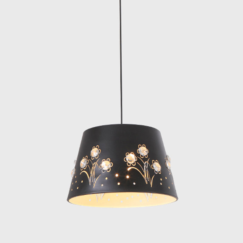 Contemporary Black Metal Drum Hanging Ceiling Light With Down Lighting