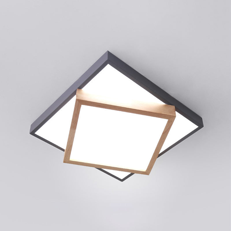 Modern 2-Tier Wood LED Ceiling Light for Living Room in White/Warm Light - Square Flush Mount