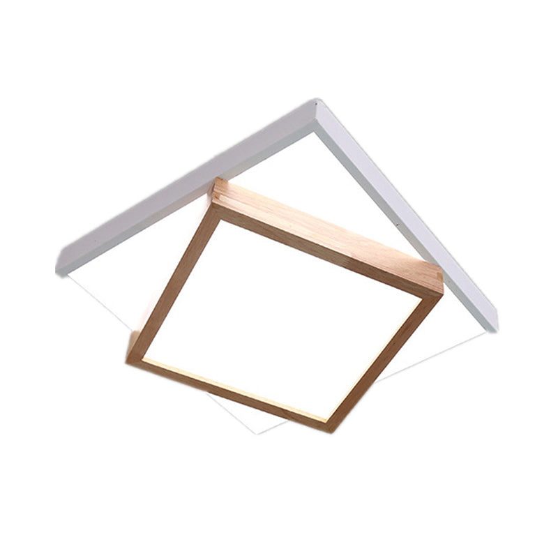 Modern 2-Tier Wood LED Ceiling Light for Living Room in White/Warm Light - Square Flush Mount