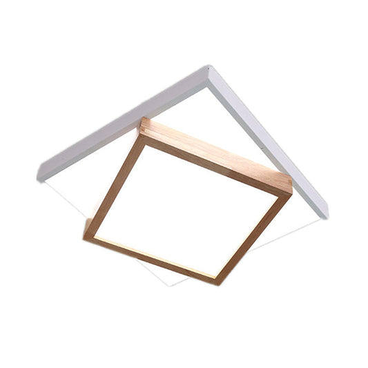 Modern 2-Tier Wood Led Ceiling Light For Living Room In White/Warm - Square Flush Mount