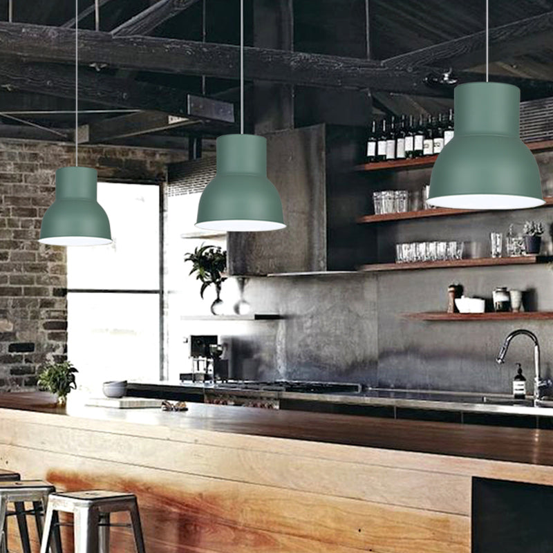 Minimalist Metal Dome Pendant Light with Blue/Green Shade - 10"/14"/15" Width