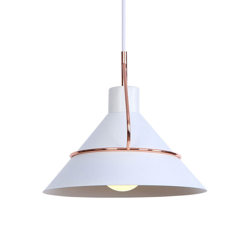 Lampe à suspension moderne en métal - Design conique minimaliste - 1 lampe - Blanc/noir