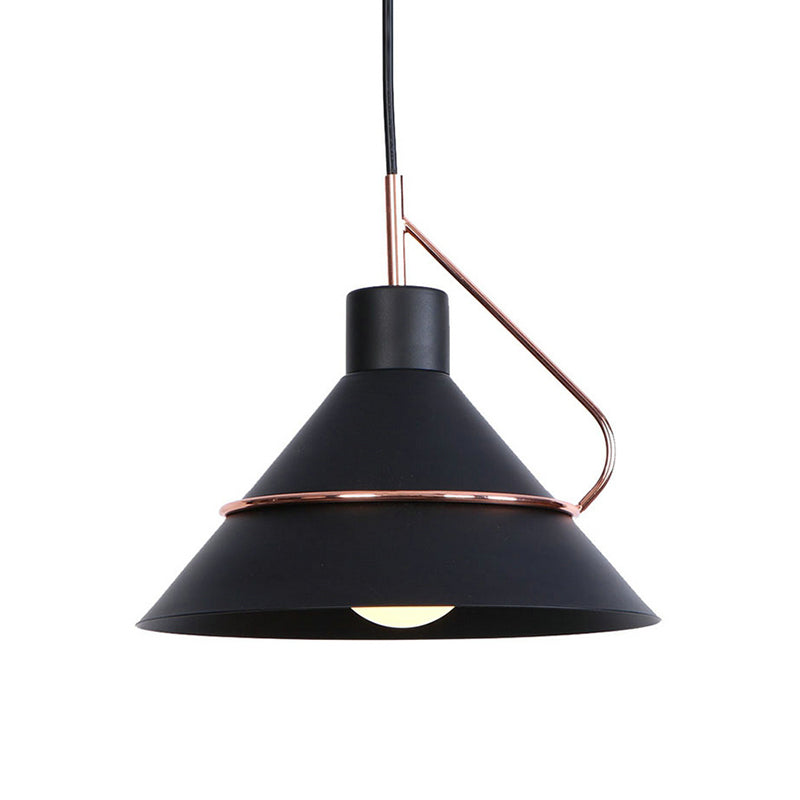 Lampe à suspension moderne en métal - Design conique minimaliste - 1 lampe - Blanc/noir