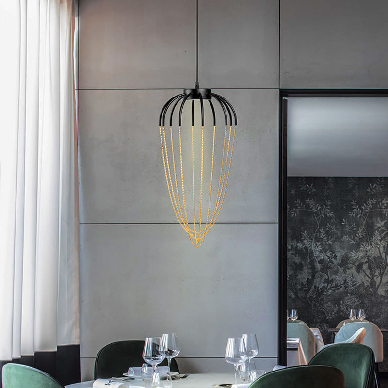 Contemporary 1-Light Black and Gold Caged Kitchen Pendant Lighting Fixture (19" / 21" W)