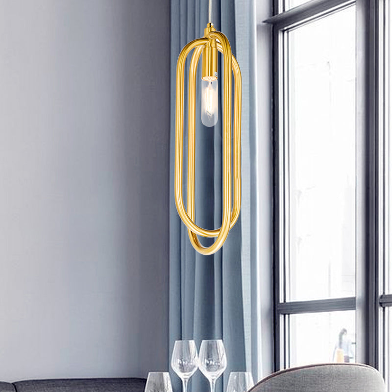 Suspension à anneau ovale moderne en laiton : suspension en métal à 1 lampe pour salon