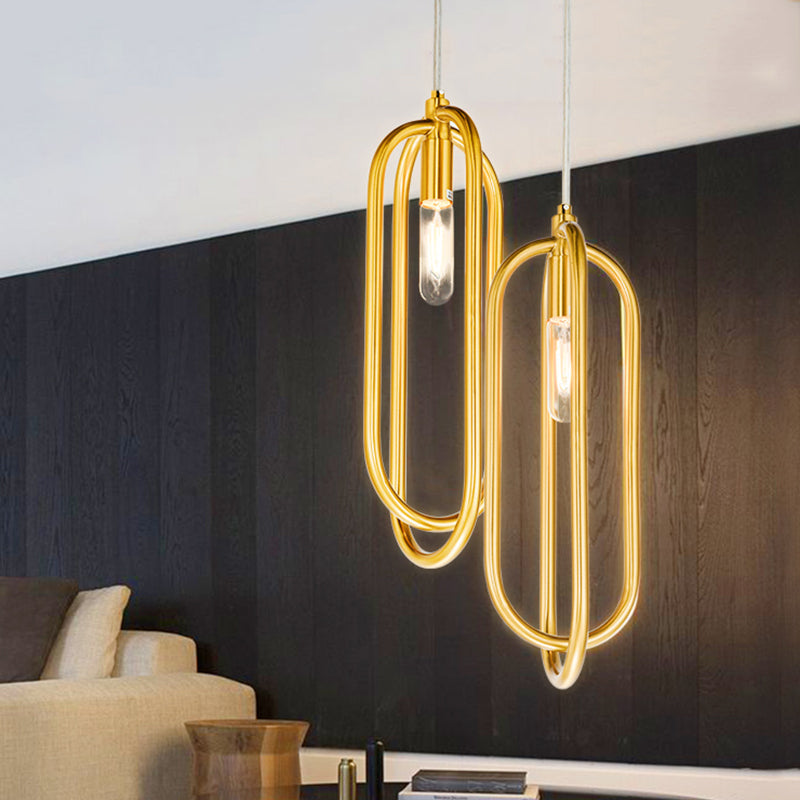 Suspension à anneau ovale moderne en laiton : suspension en métal à 1 lampe pour salon