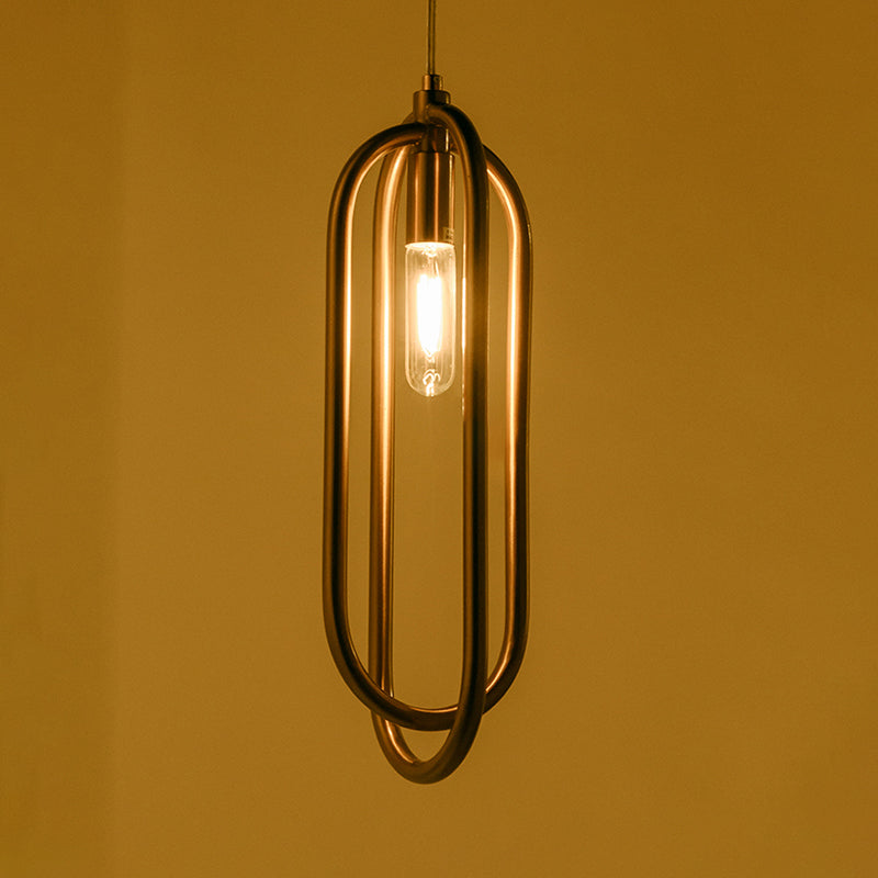 Suspension à anneau ovale moderne en laiton : suspension en métal à 1 lampe pour salon