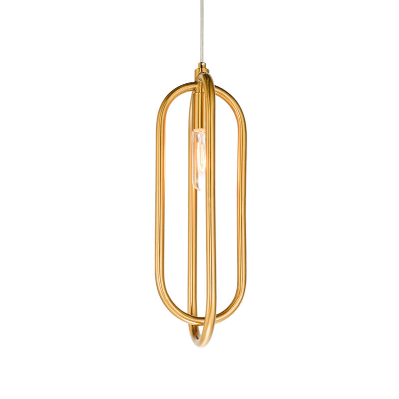 Suspension à anneau ovale moderne en laiton : suspension en métal à 1 lampe pour salon