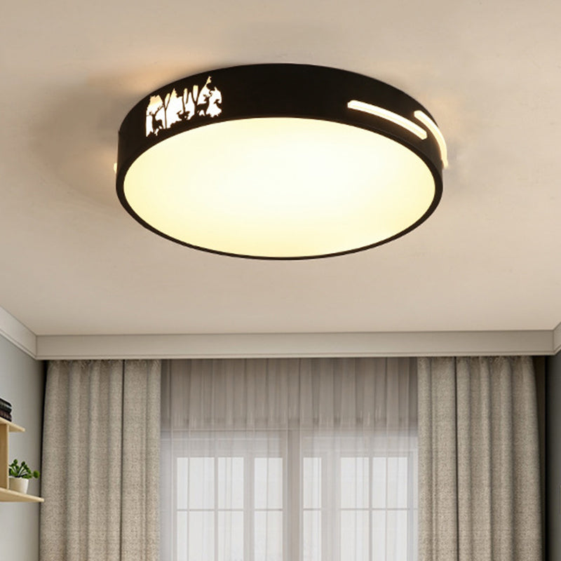 Modern Black LED Flush Mount Ceiling Light Fixture, 16"/19.5" Wide, White/Warm Light