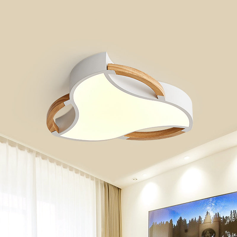 Modern LED Wood Flush Mount Ceiling Light in White/Natural Light, 16"/19.5"/23.5" Wide
