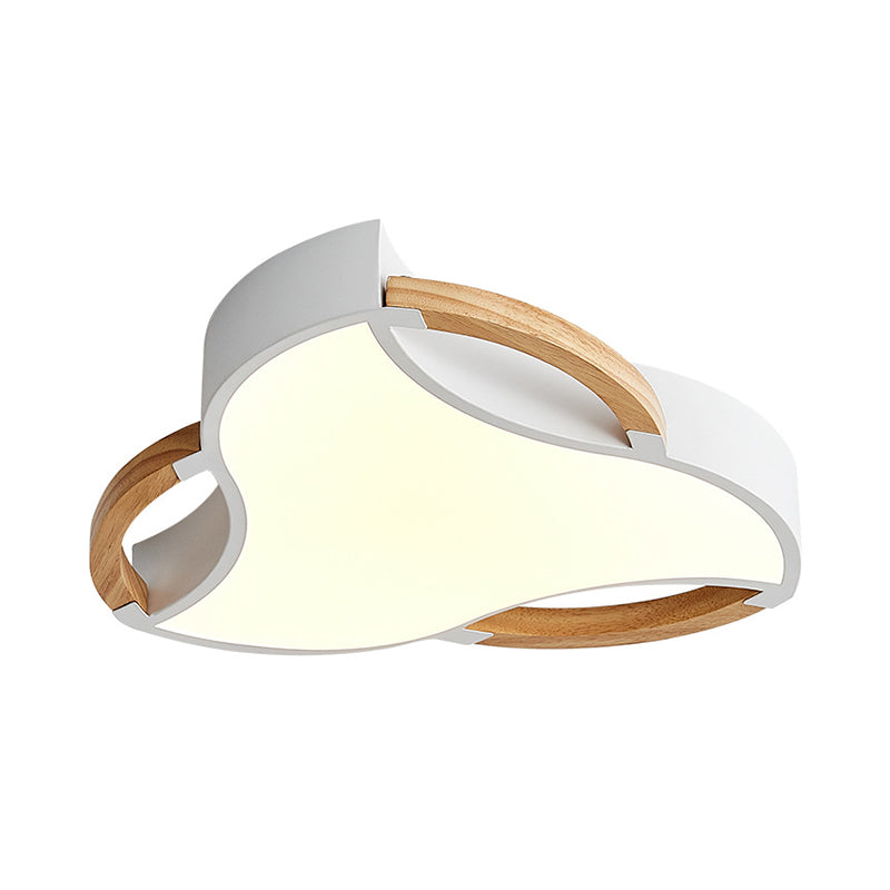 Modern LED Wood Flush Mount Ceiling Light in White/Natural Light, 16"/19.5"/23.5" Wide