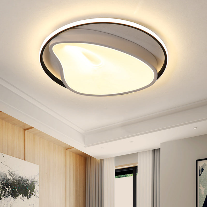 Modernist LED Grey Flush Mount Ceiling Lamp with Metal Ring & Acrylic Diffuser