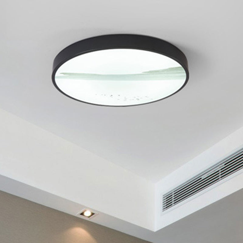 Contemporary Round Flush LED Ceiling Light in Black - Ideal for Dining Rooms, featuring Metal Construction and Warm White Illumination