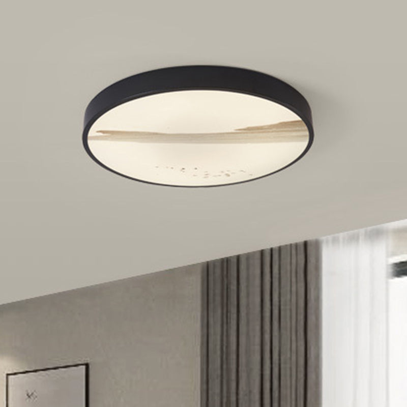 Contemporary Round Flush LED Ceiling Light in Black - Ideal for Dining Rooms, featuring Metal Construction and Warm White Illumination