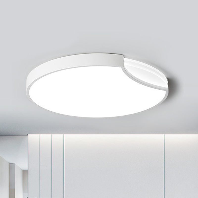 Modern LED Bedroom Flush Mount Lighting with White/Black Metal Shade and Diffused Warm Light