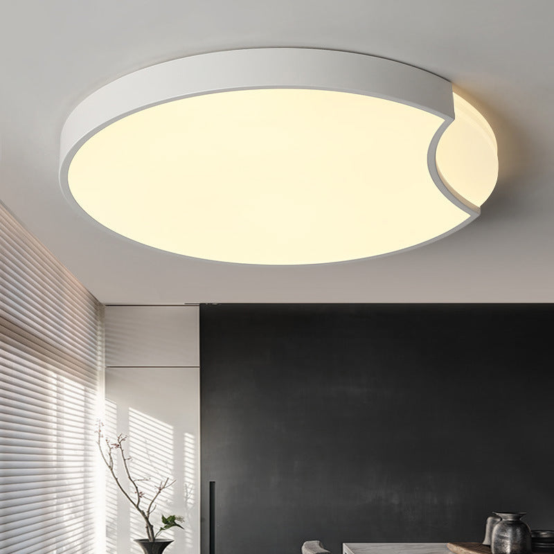 Modern LED Bedroom Flush Mount Lighting with White/Black Metal Shade and Diffused Warm Light