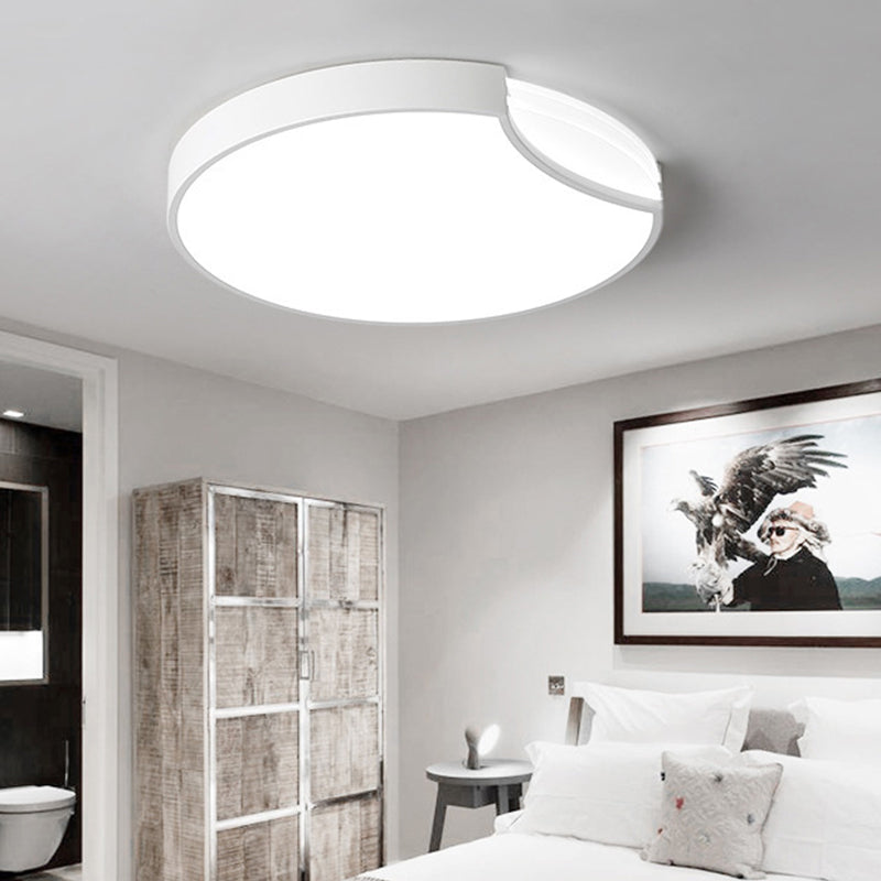 Modern LED Bedroom Flush Mount Lighting with White/Black Metal Shade and Diffused Warm Light