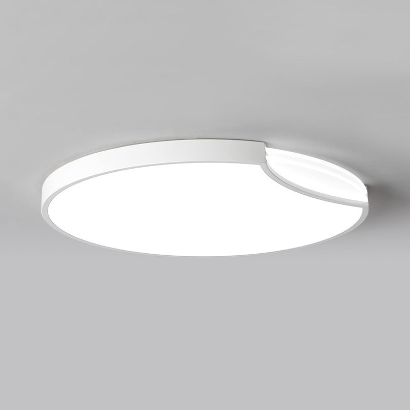 Modern LED Bedroom Flush Mount Lighting with White/Black Metal Shade and Diffused Warm Light