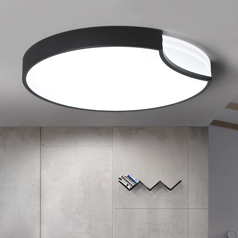 Modern LED Bedroom Flush Mount Lighting with White/Black Metal Shade and Diffused Warm Light