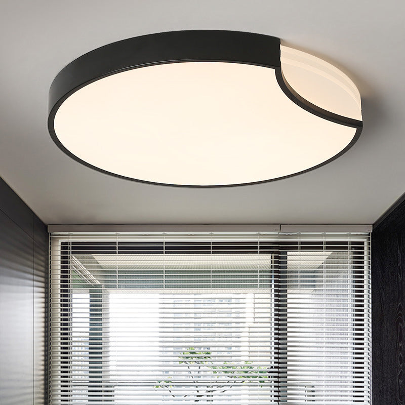 Modern LED Bedroom Flush Mount Lighting with White/Black Metal Shade and Diffused Warm Light